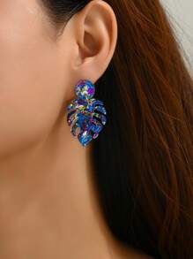 1雙波西m亞撞色熱帶印花樹葉耳墜適合女士日常裝飾 - 彩色 - 查看 1