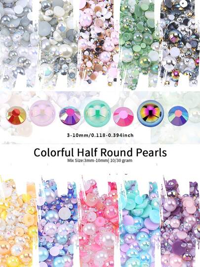 15g Half-Pearl Resin Rhinestone Mix - DIY Clothing Embellishment & Jewelry Making Supplies