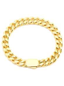 ZG YING ZHOU ZGYZ 1pc Fashion Hip Hop Style Rock Miami 8mm/10mm/12mm Stainless Steel 18K Gold Plated Curved Cuban Chain Bracelet Necklace, Nightclub Street Snap Unisex Jewelry Long Necklace