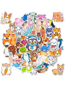Finego 動物貼紙 50 件兒童/青少年可愛貼紙,水瓶貼紙,卡哇伊貼紙,筆記型電腦乙烯基防水貼紙,槓,滑板,動物貼紙禮品