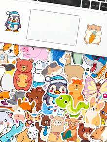 Finego 動物貼紙 50 件兒童/青少年可愛貼紙,水瓶貼紙,卡哇伊貼紙,筆記型電腦乙烯基防水貼紙,槓,滑板,動物貼紙禮品