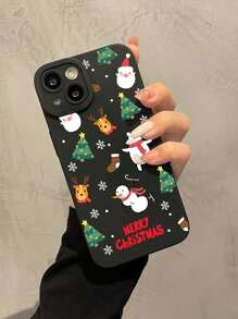 1pc Christmas Snowman Pattern Hipster Silicone Shockproof Phone Case Compatible With Apple And Samsung Phones