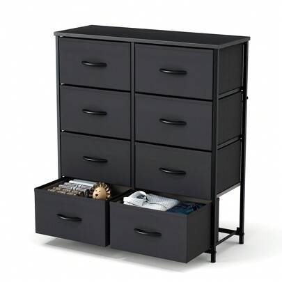  Sweetcrispy Tall Dresser With 8 Fabric Drawers Organizer Units, Chest Of Drawers For Bedroom With Wooden Top