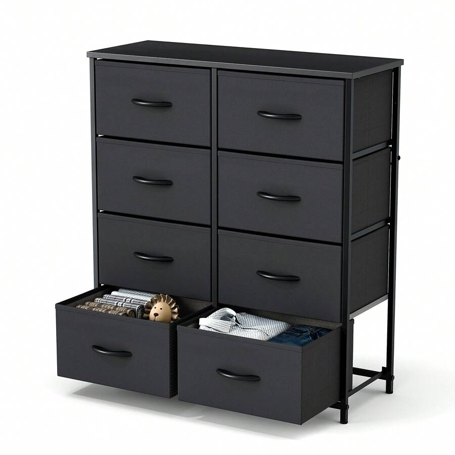 Sweetcrispy Tall Dresser With 8 Fabric Drawers Organizer Units, Chest Of Drawers For Bedroom With Wooden Top - 黑色 - 查看 1