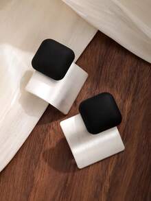 1pair Genuine Gold-plated Metal Geometric Earrings - Multicolor - View 11