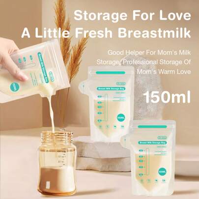 10个/30个/100个母乳储存袋，150毫升母乳袋带吸嘴，自立式扁平型，节省空间