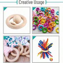 10入組木質環圈裝置,工藝用木質環圈,拼花木质环圈,花环木质环圈,研磨形木質环圈,天然木珠和木质环圈多功能diy珠宝制作工具和家居裝飾