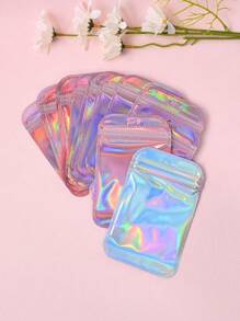 50入組時尚雙面雷射模擬珍珠自封pe拉鍊袋,可重封防塵珠寶袋,適用於婚禮、派對等場合,尺寸8.5*13cm - 彩色 - 查看 3