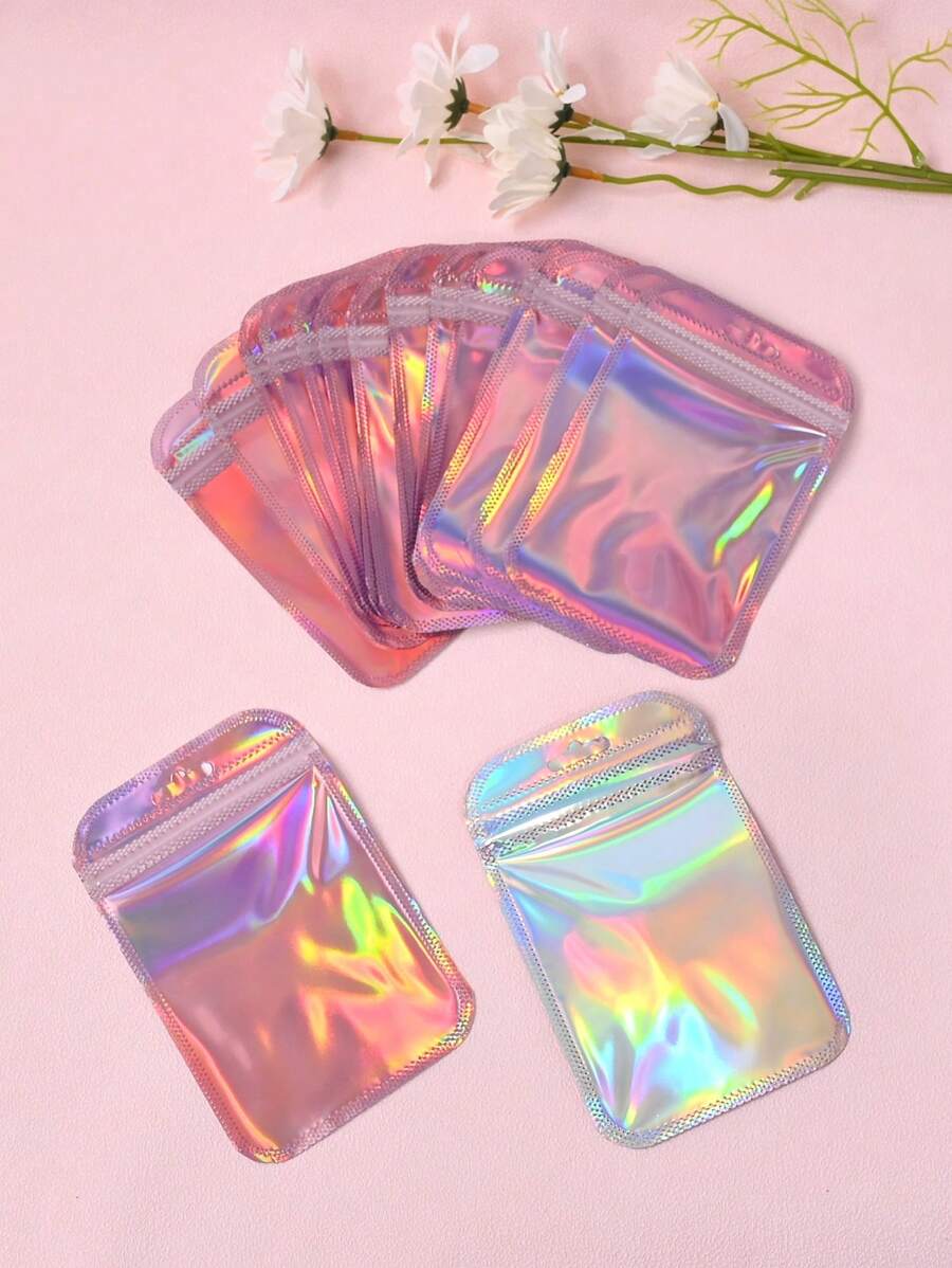 50入組時尚雙面雷射模擬珍珠自封pe拉鍊袋,可重封防塵珠寶袋,適用於婚禮、派對等場合,尺寸8.5*13cm - 彩色 - 查看 1
