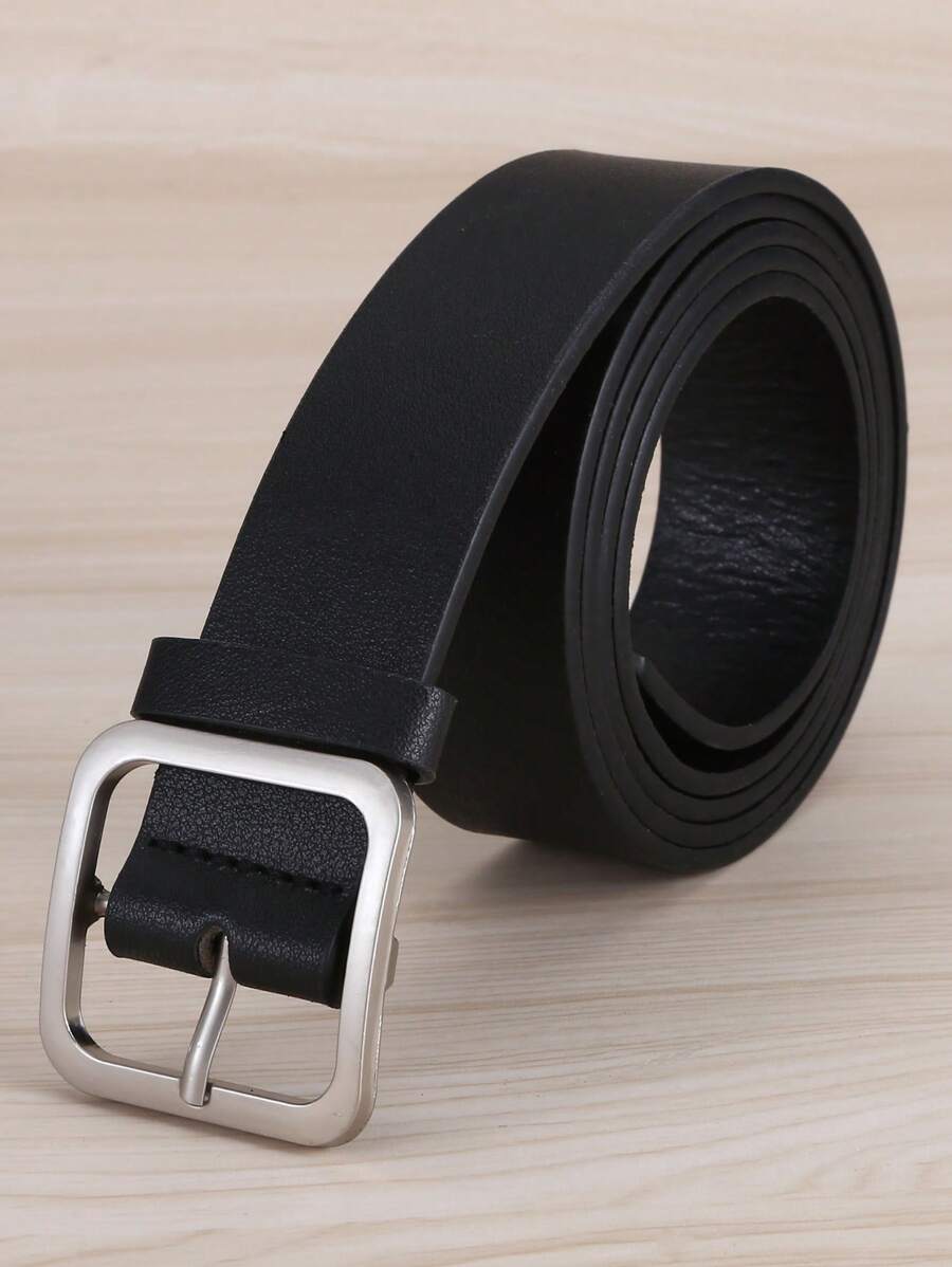 1 pieza Cinturón de mujer de estilo cuadrado clásico negro de PU, adecuado para uso diario, de estilo ancho de verano, para la escuela