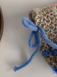 Mũ dệt kim tai sọc khối màu Y2K có sừng, khăn quấn đầu có tua rua rỗng được làm thủ công theo phong cách cổ điển dành cho nữ, Xuân/Hè/Bốn mùa, thoáng khí, đa năng, mũ nơ thắt nơ màu hỗn hợp - Màu xanh lam - Xem 6