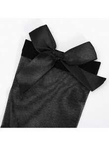 女性感蕾絲蝴蝶結長襪黑白過膝大腿高襪超薄絲襪女少女蝴蝶結及膝襪