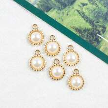 6 件裝人造珍珠形油滴鋅合金 Diy 珠寶吊墜,適用於項鍊、手鍊、耳環、配件