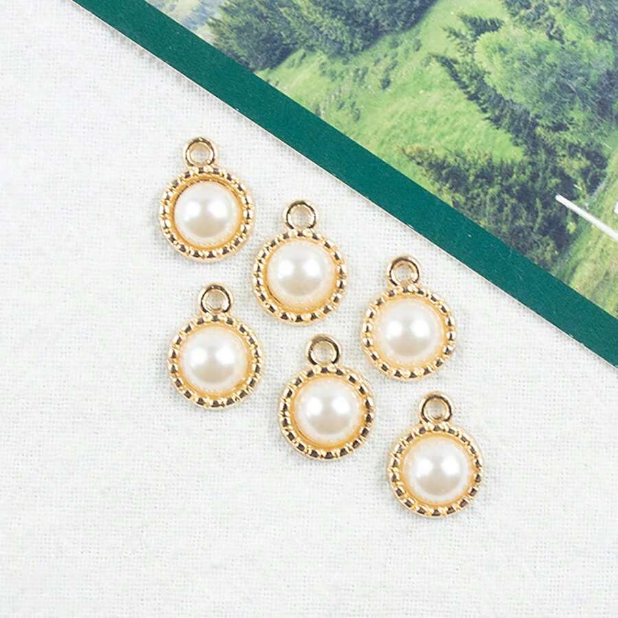 6 件裝人造珍珠形油滴鋅合金 Diy 珠寶吊墜,適用於項鍊、手鍊、耳環、配件