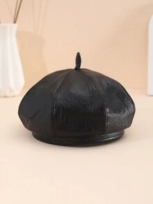 1pc Unisex Red Octagonal Pu Leather Beret Hat, Suitable For Daily Travelling - Red - View 2