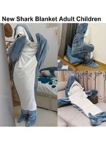 1件大人男孩女孩鯊魚毯子,可穿戴鯊魚毯子,鯊魚睡袋禮物 - 藍色 - 查看 7