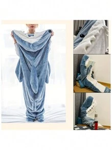 1件大人男孩女孩鯊魚毯子,可穿戴鯊魚毯子,鯊魚睡袋禮物 - 藍色 - 查看 8