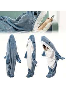 1件大人男孩女孩鯊魚毯子,可穿戴鯊魚毯子,鯊魚睡袋禮物 - 藍色 - 查看 1