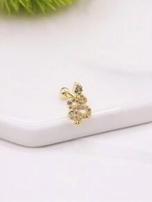 1pc Diamond-studded Animal Snake Pattern Twisted Ear Stud, For Body Piercing Jewelry - Yellow Gold - View 3
