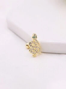 1pc Diamond-studded Animal Snake Pattern Twisted Ear Stud, For Body Piercing Jewelry - Yellow Gold - View 2