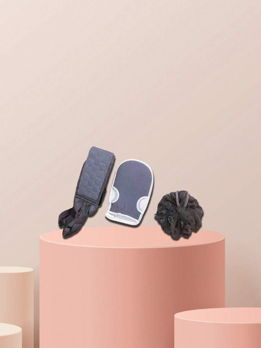 Bath Flowers & Back Scrub Strip & Exfoliating Towel - Grey - View 1