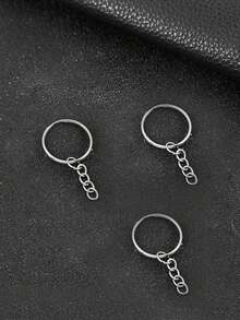 不鏽鋼鑰匙扣配鏈 - 開放式環形鑰匙鍊,有四條鎖鏈可供diy珠寶製作 - 銀色 - 查看 3