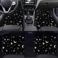 4 pièces/set Tapis de sol de voiture avec motif imprimé d'étoiles et de lune, accessoires de voiture universels antidérapants