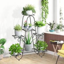 UNHO Metal Plant Pot Stand, Plant Display Rack Garden Shelf Flower Stands Tiered Plants Holder Black