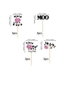 12 PCS Cow Cupcake Toppers Glitter Farm Animals Moo Cupcake Picks Cow Theme Birthday Party Cake Decorations Supplies, Back To School Valentine Day - Multicolor - View 2
