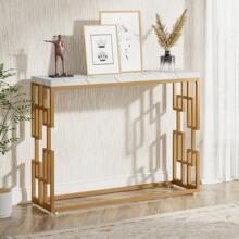 Tribesigns Gold Console Table, Modern 42.5" Sofa Tables Entryway Hallway Foyer Table, White Faux Marble Tabletop Sofa Table Behind Couch With Gold Metal Legs For Living Room, Easy Assembly - White - View 4