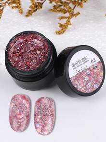 8毫升高閃白金指甲凝膠油粉色閃爍閃粉畫,uv Led凝膠可浸泡式指甲油美甲裝飾品 - 粉色 - 查看 4