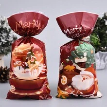 50入組聖誕彩色紙質糖果袋,附帶綁帶,可用於節日小吃餅乾禮品袋,派對用品 - 彩色 - 查看 4