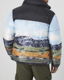 Mountain Landscape Puffer Jacket - Black - View 2