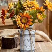 1pc Iron Home Decorative Craft Gift & Photo Prop & Vintage Distressed Iron Bucket Shaped Vase (Plants And Bouquets Not Included),Home Decor,Flower Vase,Centerpiece,Table Decor