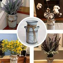 1pc Iron Home Decorative Craft Gift & Photo Prop & Vintage Distressed Iron Bucket Shaped Vase (Plants And Bouquets Not Included),Home Decor,Flower Vase,Centerpiece,Table Decor