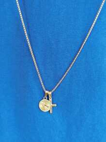 MECYLIFE 1 件不銹鋼男士項鍊帶手形和十字吊墜 - 金黃色 - 查看 2