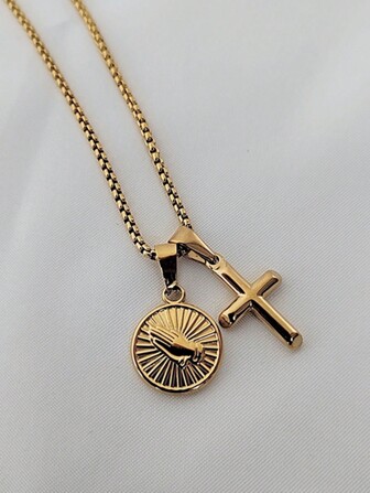 MECYLIFE 1 Pieza Collar De Acero Inoxidable Para Hombre Con Colgante De Mano Y Cruz