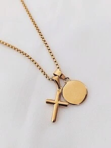 MECYLIFE 1 件不銹鋼男士項鍊帶手形和十字吊墜 - 金黃色 - 查看 3