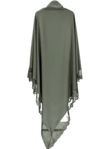 1pc Ladies' Madinah Style Large Size Long Scarf With Lace Edging - Army Green - View 2