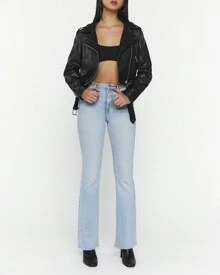 Faux Leather Cropped Moto Jacket - Black - View 5