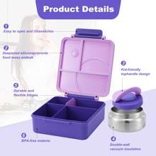Bento Box Set With 8oz Thermal Stainless Steel Soup Jar – Perfect For School Or Office Lunches,Back To School - Purple - View 3