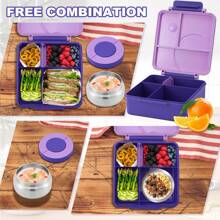 Bento Box Set With 8oz Thermal Stainless Steel Soup Jar – Perfect For School Or Office Lunches,Back To School - Purple - View 4