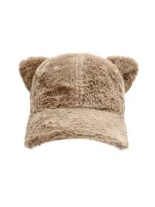 1pc Women's Faux Rabbit Fur Warm Cartoon Cat Ear Baseball Cap, Suitable For Daily Use In Autumn And Winter - Khaki - View 1