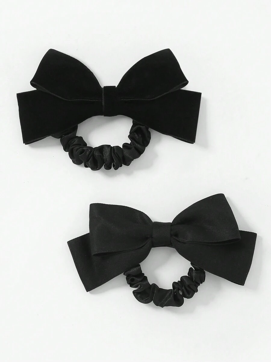 2pcs Bowknot Hair Ties - Black - View 1