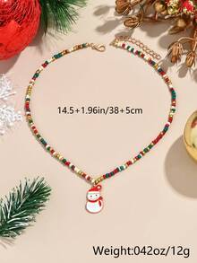 1件彩色珠子頸鏈鋅合金聖誕老人/花環/聖誕樹吊墜項鍊,適用於女孩新年派對聖誕飾品禮物 - 彩色 - 查看 4