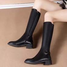 Botas De Equitación De Media Caña Con Punta Redonda Estilo Coreano Para Mujeres - Negro - Ver 2