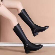 Botas De Equitación De Media Caña Con Punta Redonda Estilo Coreano Para Mujeres - Negro - Ver 4