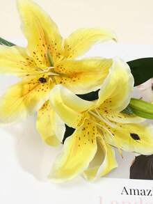 3 件人造百合花莖,簡約聚酯假花家居裝飾 - 黃色 - 查看 4