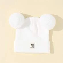 3 件雙球車標兒童針織帽組合適合冬季保暖寶寶冬帽 - 彩色 - 查看 5