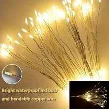 150LED/90LEDStarburst String Lights Christmas Festival Decor Indoor Outdoor Decoration Light DIY Fireworks Lamp Exploding Lighting Wedding Bar Xmas Star Ball Remote Control Copper Battery Light - Yellow - View 9